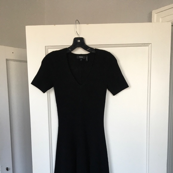 Theory Black Ribbed Fit and Flare Dress Size Small. - Picture 3 of 5